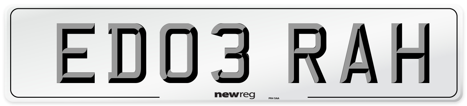 ED03 RAH Number Plate from New Reg